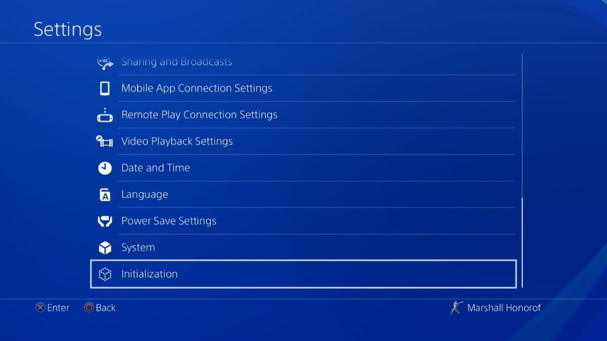 ps4 settings initialize