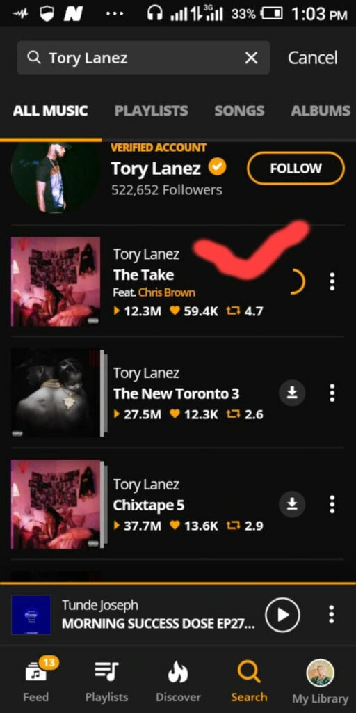 downloading song from the audiomack app