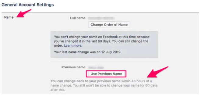rename facebook name