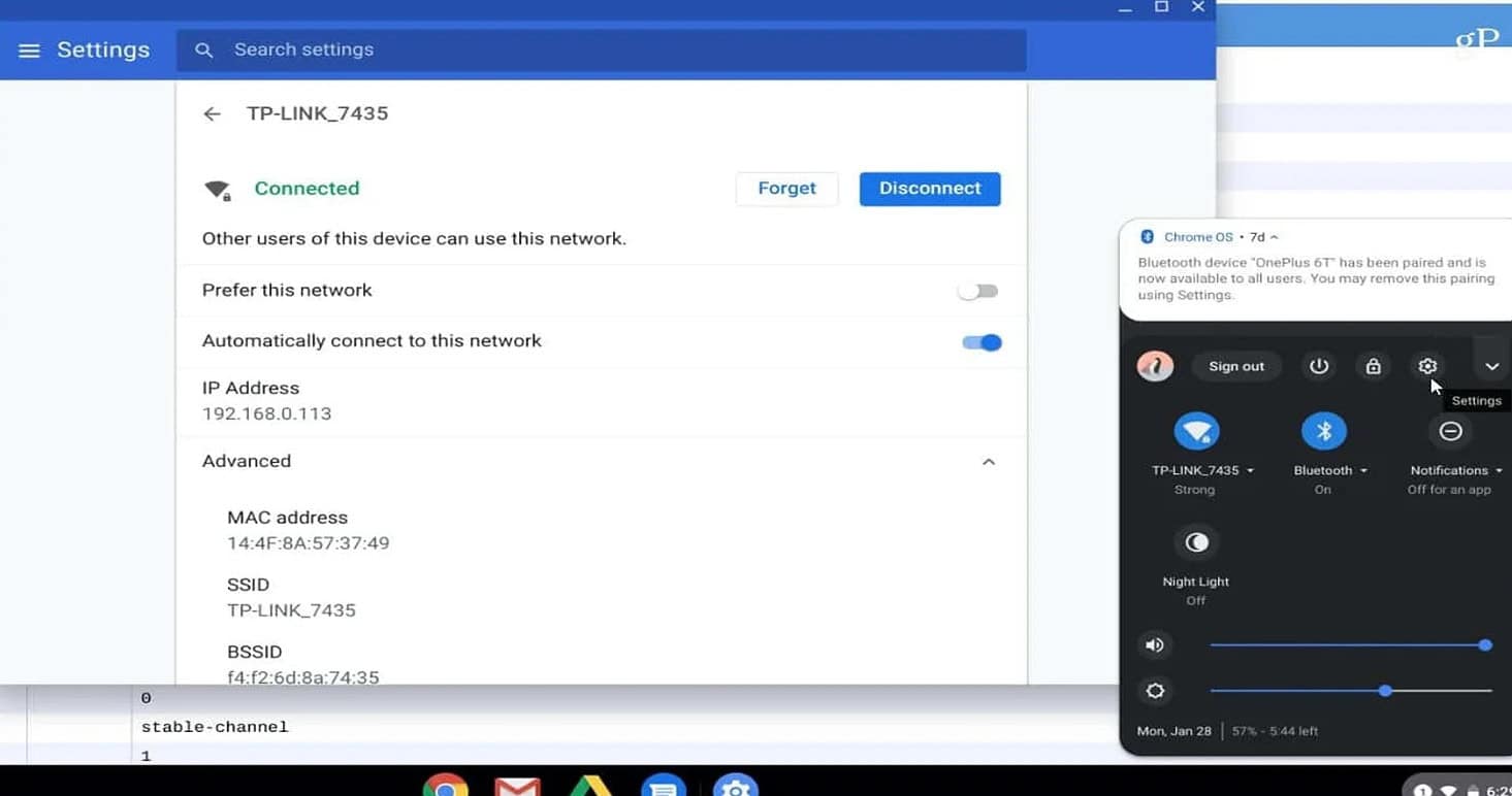 gear settings of chromebook